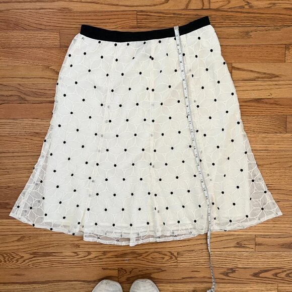 ANN TAYLOR Embroidered Floral A-Line Skirt |  Cream Black Midi Polka Dot | 8 - Picture 8 of 11